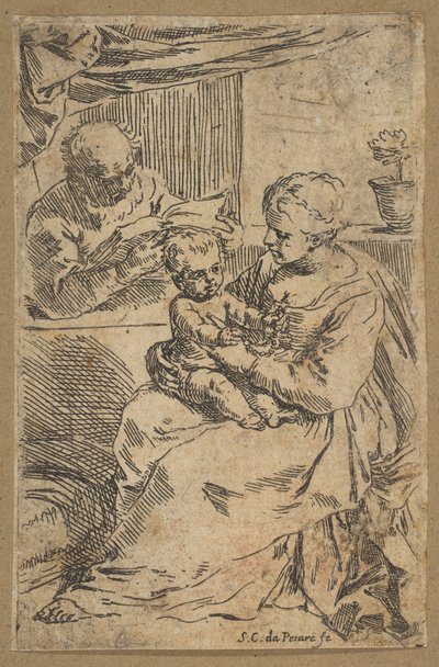 Hellig Familie med rosenkrans, ca. 1640-1642. af Simone Cantarini