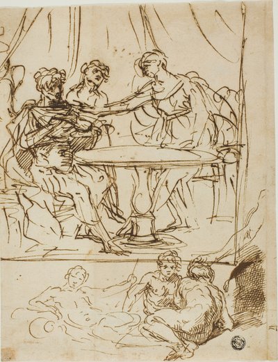Judith med hovedet af Holofernes og skitser af flodguder (recto); Kvindehoved, der kigger opad (verso) af Simone Cantarini