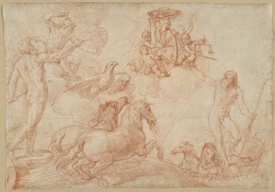 Jupiter, Neptun og Pluto hylder kardinal Borgheses våbenskjold af Simone Cantarini