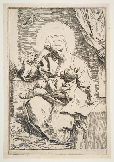 Madonna og barn med en fugl, ca. 1635-1636. af Simone Cantarini