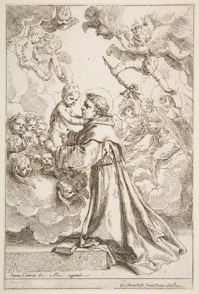Sankt Antonius af Padua tilbeder Kristusbarnet i herlighed af Simone Cantarini