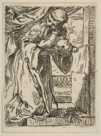 Sankt Antonius af Padova holder Kristusbarnet, ca.1635-1636. af Simone Cantarini