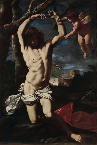 Sankt Sebastian og en engel af Simone Cantarini
