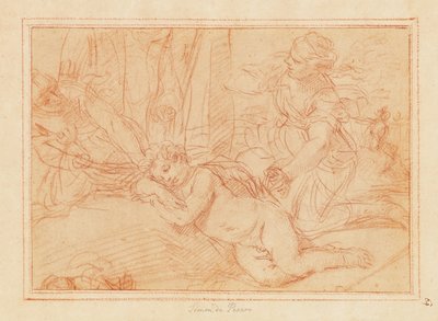 Venus og nymferne afvæbner Amor (rødkridt på papir) af Simone Cantarini