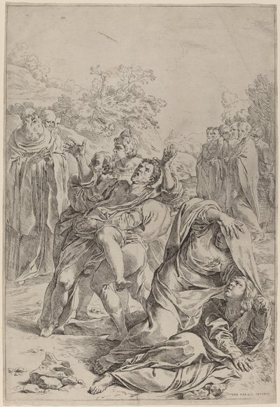 Sankt Benedikt helbreder de besatte af Simone Cantarini after Lodovico Carracci