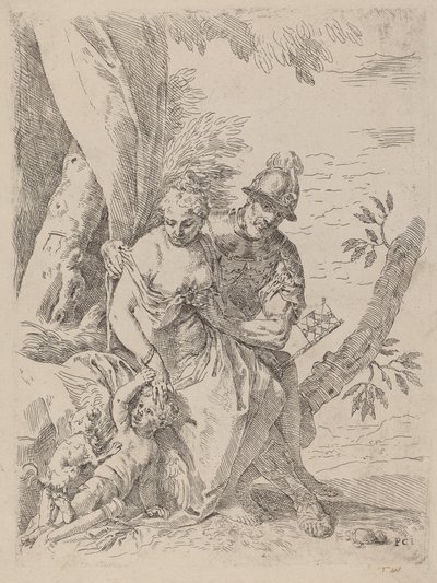 Mars, Venus og Amor af Simone Cantarini after Veronese