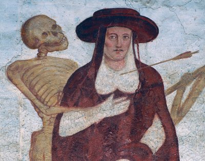 Kardinal og død, detalje fra Dødedansen af Simone II Baschenis