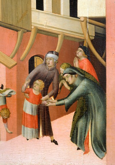 Altertavle med titlen Blessed Agostino Novello og historier om hans liv, af Simone Martini (1283-1344), olie på lærred, 200x256 cm, detalje, ca 1330 af Simone Martini