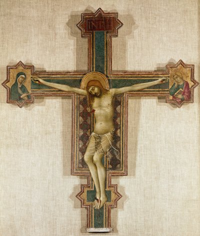 Krucifiks med Jomfru Maria og Johannes Evangelisten (Tempera på træ, 1321-1325) af Simone Martini