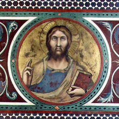 Maesta: Christ Blessing, detalje fra rammen af Simone Martini