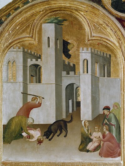 Barnets mirakel griber mellem hugtænderne på en ulv. Del af triptykonen History of Eremit of St. Augustine (Tempera på træ af Simone Martini