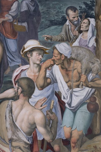 Tilbedelse af hyrderne, 1578-82 (detalje af 3497111) af Simone Veneziano Peterzano