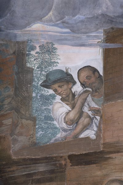 Tilbedelse af hyrderne, 1578-82 (detalje af 3497111) af Simone Veneziano Peterzano