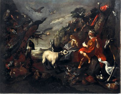 Orphee and the Animals Painting of the Entourage af Sinibaldo Scorza (1589-1631) Søn.101,5x129 cm Gener, nye gademuseer af Sinibaldo Scorza