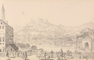Album med 30 udsigter i Tyrol og Italien: Byen Verona og slottet San Pietro fra en anden bro, 1. november 1840 af Sir Charles D