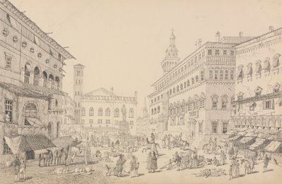 Album med 30 udsigter i Tyrol og Italien: Plads ved Bologna, katedralen og pavens legatpalads 12. november 1840 af Sir Charles D