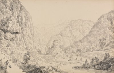 Album med 30 udsigter i Tyrol og Italien: Udsigt over Eisak nær Mittenwald, 27. oktober 1840 af Sir Charles D