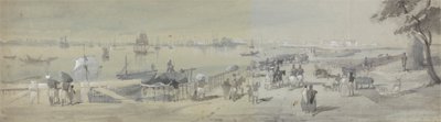 Generel udsigt over Calcutta, fra indgangen til vandporten i Fort William af Sir Charles DOyly