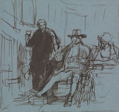 Kaptajn Locker siddende ved et bord med sin datter; en Butler, der står ved siden af ham af Sir David Wilkie