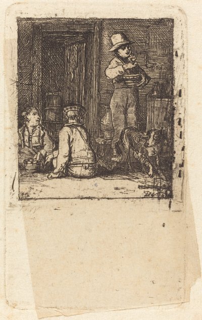 Interiør med tre drenge og en hund af Sir David Wilkie
