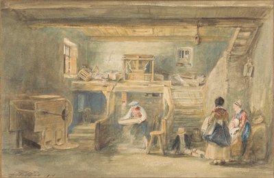 Det indre af Pitlessie Mølle med en mand, der sigter majs af Sir David Wilkie