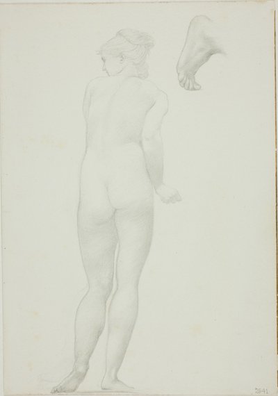 Bagsidebillede af stående nøgen kvinde og skitse af en fod af Sir Edward Burne Jones