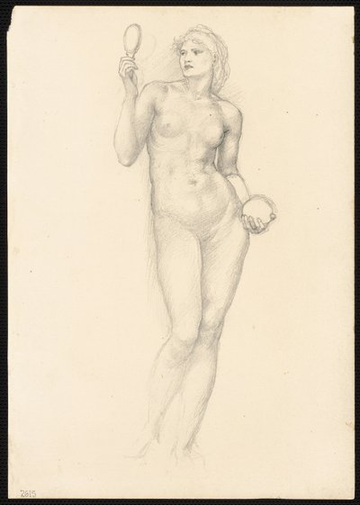 Nøgen kvindefigur med spejl i højre hånd af Sir Edward Burne Jones