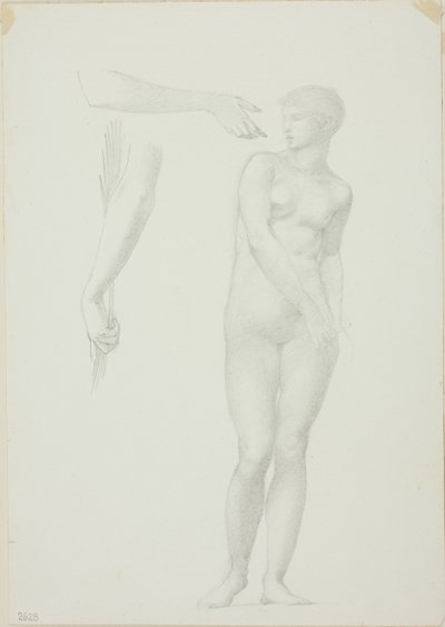 Stående nøgen kvinde og skitser af våben af Sir Edward Burne Jones