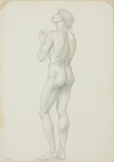 Stående nøgen mand med hænder foldet i bøn af Sir Edward Burne Jones