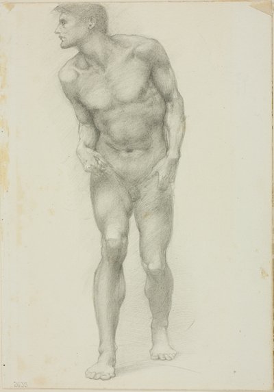 Stående nøgen mand med ansigt i profil af Sir Edward Burne Jones