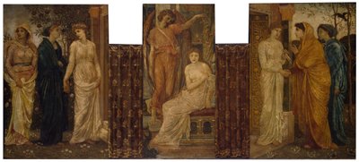 Amor og Psyche - Palads grønne vægmalerier - Psyches søstre besøger hende i Amors hus, 1881. af Sir Edward Coley Burne Jones