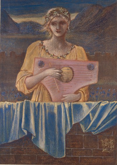 Studie af en kvinde med et musikinstrument, 1895 af Sir Edward Coley Burne Jones