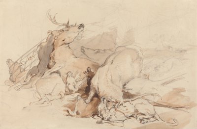 Hunde og jægere, der angriber hjorte af Sir Edwin Henry Landseer