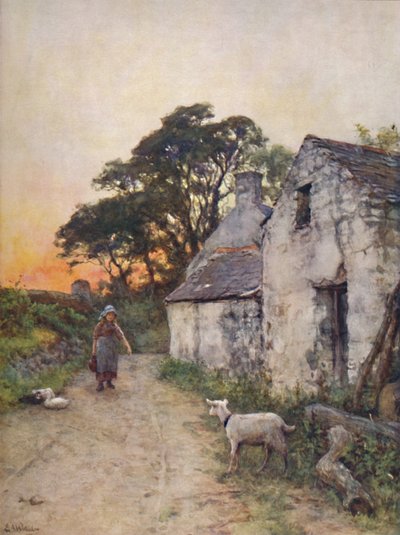 A Village Lane, South Wales, slutningen af det 19.-begyndelsen af det 20. århundrede. af Sir Ernest Albert Waterlow