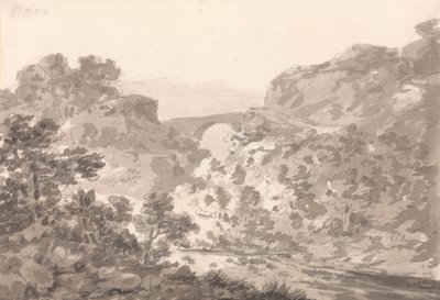 Bro over Stream, North Wales af Sir George Howland Beaumont seventh Baronet