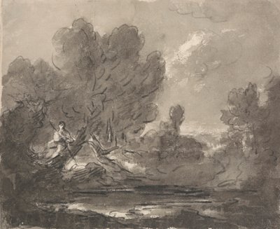 Figur i træ nær dam af Sir George Howland Beaumont seventh Baronet