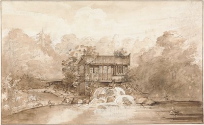Design til Hermitage, Virginia Water (pen og brunt blæk over grafit med vask på papir) af Sir Jeffry Wyatville