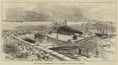 Den italienske 100-tons pistol i position til at skyde mod Spezia af Sir John Charles Robinson