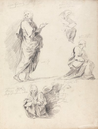 Ark med figurstudier fra Rafaels disputation (med separat ark med inskription) af Sir Joshua Reynolds