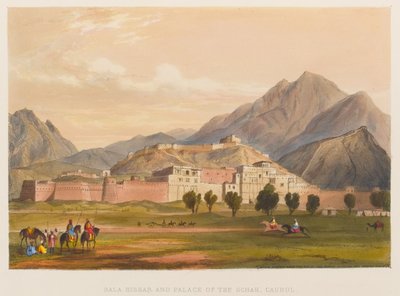 Bala Hissar og Palace of the Schah, Caubul (farvet litografi) af Sir Keith A. Jackson