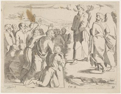 Moses viser lovens tabeller for folket Bibelske scener (serietitel) Historia del Testamento Vecchio / Dipinta in Roma nel Vaticano da Raffaelle di Urbino (...) (serietitel) af Sisto Badalocchio