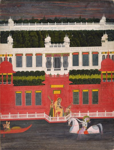 Krishna modtager en blomsterkrans af Sitaram