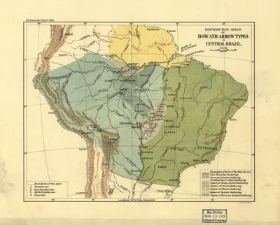 Udbredelsesområder for bue- og piletyper i det centrale Brasilien. LOC 2003627075 af Smithsonian Institution