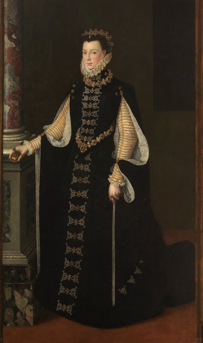 Spansk: Isabel de Valois sosteniendo un retrato de Felipe II Portræt af Elisabeth af Valois, der holder et portræt af Filip II af Sofonisba Anguissola