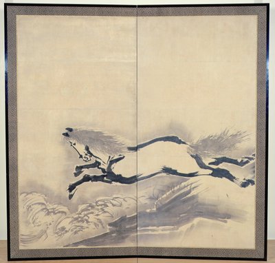 Hestespringning, japansk, Edo-periode, ca. 1700-tallet (blæk på papir) (en af et par) (se også 121396) af Soga Shohaku