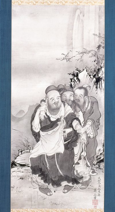 The Three Laughers Of Tiger Ravine (blæk på papir) af Soga Shohaku
