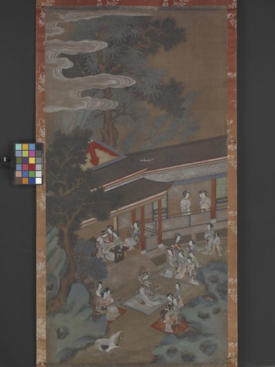 A Revel In The Han Palace, ukendt dato (blæk, farve og guld på papir) af Songnian Liu