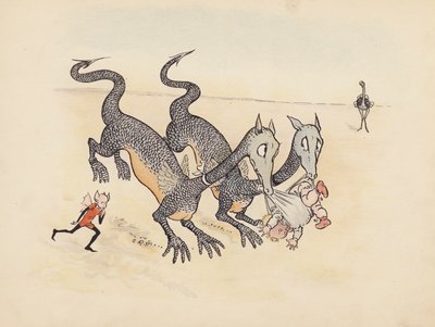 Illustration til Little Twin Dragons af S Rosamond Praeger (farvelitografi) af Sophia Rosamond Praeger
