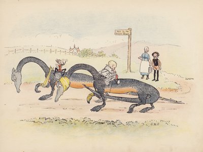 Illustration til Little Twin Dragons af S Rosamond Praeger (farvelitografi) af Sophia Rosamond Praeger