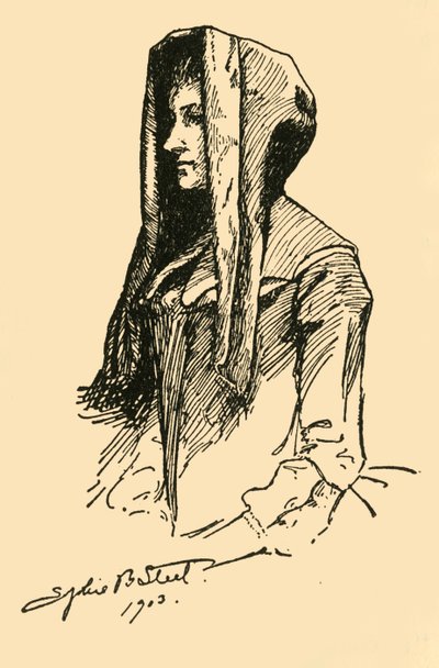 En Camlet Hood, taget fra en original beklædningsgenstand, c1702, 1903, 1937. af Sophie B. Steel